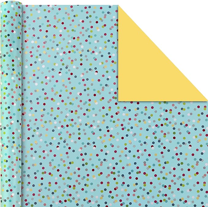 Hallmark Birthday Wrapping Paper Rolls - Colorful Gift Wrap Paper, Flowers, Cupcakes, Striped, Polka Dots (Set of 3 Reversible Rolls: 75 sq. ft. ttl.)