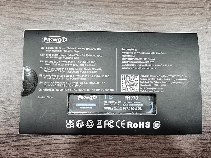 FN970 2TB M.2 2280 PCIe Gen4 x4 NVMe 1.4 Internal Solid State Drive with Heatsink - Speeds up to 7,400MB/s, Configure DRAM Cache, Compatible PS5 Internal SSD