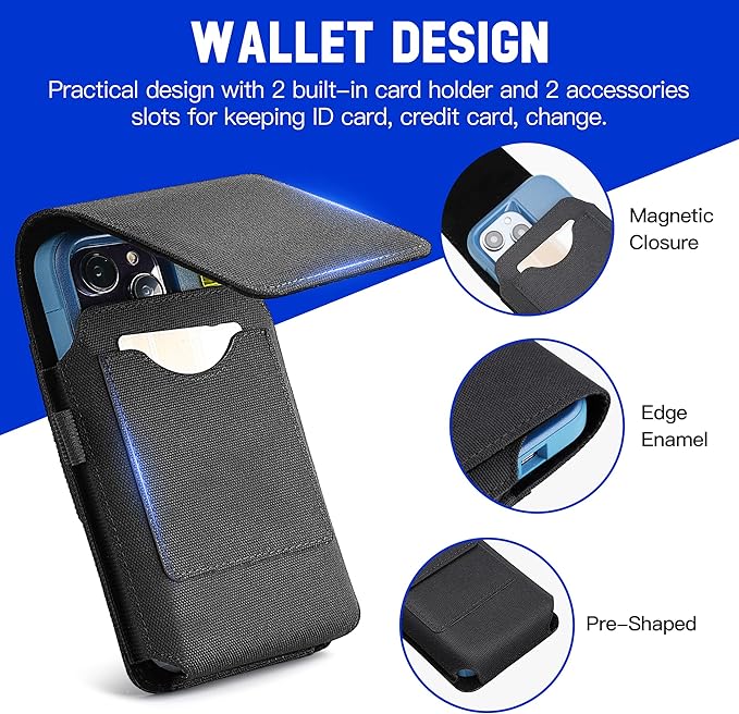 BECPLT for iPhone 17 Pro 16 Pro 16 15 Pro 14 13 Pro 12 Pro Belt Case Nylon Phone Holster with Belt Clip and Belt Loops Cell Phone Holder Carrying Pouch for Galaxy S25 S24 S23 S22 S21 S20 - Black