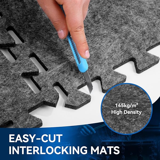 20 Pcs Sound Absorbing Interlocking Floor Mats Pads, 11" x 11" x 0.4"sound absorbing rug, Non-Slip Anti Vibration Sound Proof Puzzle Felt Padding, High Density Piano Carpet Drum Rug for Music Studio