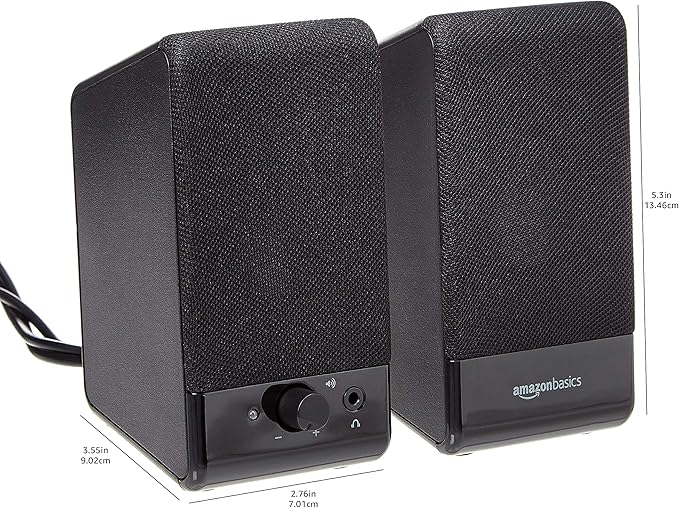 Amazon Basics USB-Powered Computer Speakers for Desktop or Laptop PC with Volume Control, Plug-N-Play, Black
