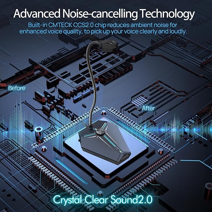 CMTECK Computer Microphone, G006Plus USB Desktop Condenser PC Laptop Mic, Mute Button with LED Indicators, Compatible with Windows/Mac (with Volume Knob)
