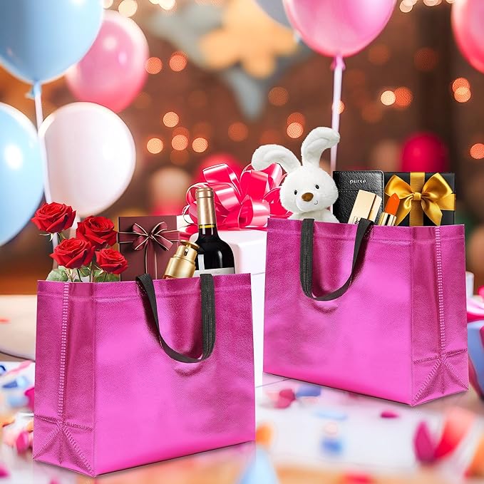 KeerxunBag 12Pcs Reusable Gift Bags（Includes Tissue Paper） Gift bag with handle Birthdays Parties Holidays Weddings Medium 13x5x11in Magenta gift Bags
