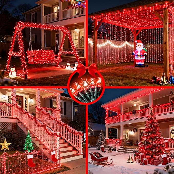 340 LED 90FT Christmas String Lights Outdoor, 12 Pro Modes and Timer Memory & Brightness, Plug in Waterproof Dark Green Wire Twinkle Light for for Xmas Yard Tree Wedding Party Decor (Red)