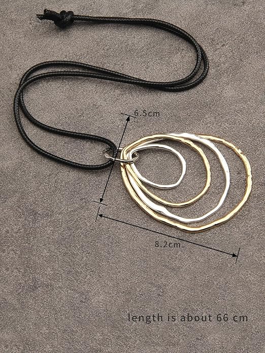 GelConnie Boho Necklaces for Women Vintage Silver Circles Long Pendant Necklace Cowgirl Sweater Necklace Adjustable Leather Choker Necklace for Women