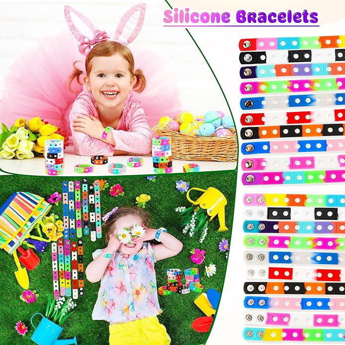 66 Pcs Silicone Charm Bracelets Adjustable Cute Kids Rubber Bracelets Bulk Colorful Wristbands with Holes for Shoe Birthday Party Gifts Identify, 11 Colors