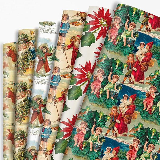 Vnaaem Vintage Christmas Wrapping Paper for Women Girls Boys Men - Retro Xmas Wrapping Paper for Winter Christmas Birthday Holiday - 20 X 28 Inches (6 Folded Sheet)