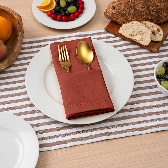 Blue Needles Set of 6 Hemstitch Linen Napkins 100% Cotton Rust Cloth Dinner Napkins 18x18 inches, Soft, Reusable, Absorbent, Washable, Ideal for Fall Thanksgiving Events, Parties & Everyday Use