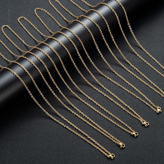 20 Pack Necklace Chains Gold Plated Stainless Steel Cable Chain Necklace Bulk for Jewelry Making, 16 Inches