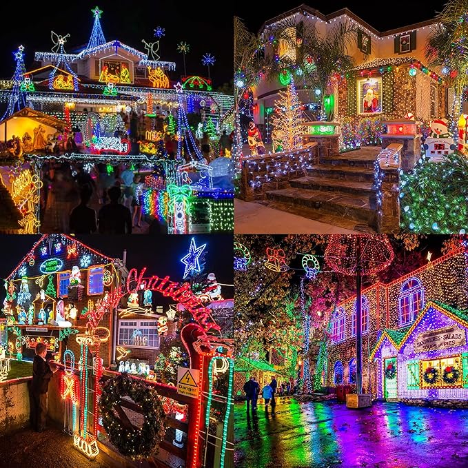 Color Changing Christmas String Lights, 115ft 300 LED Christmas Lights Outdoor with Remote, Plug in RGB String Lights - Red White Lights for Home Yard Garden Indoor Outdoor Decorations