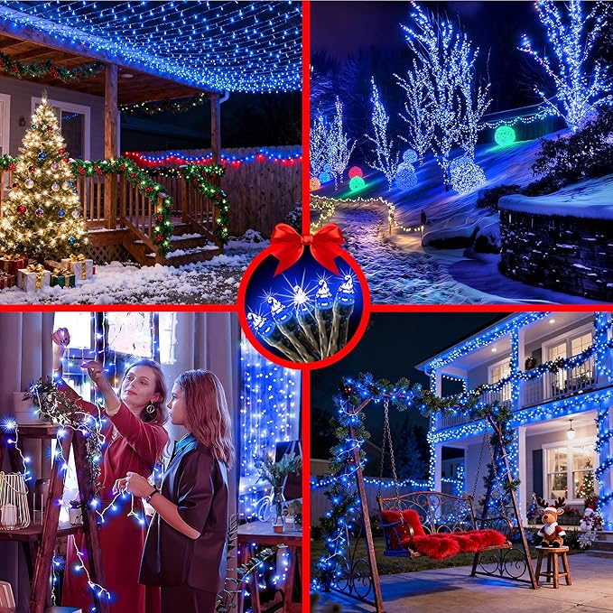 750 LED 240FT Christmas String Lights Outdoor, 12 Pro Modes and Timer Memory & Brightness, Plug in Waterproof Dark Green Wire Twinkle Light for for Xmas Yard Tree Wedding Party Decor (Blue)