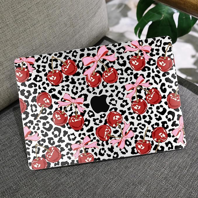 MEEgoodo for MacBook Air 13.3 inch Case 2021 2020 2019 2018 A2337 M1 A2179 A1932, Laptop Shell for MacBook Air M1 with Keyboard Webcam Cover & Trackpad Film & Type C Adapter,Leopard & Cherry