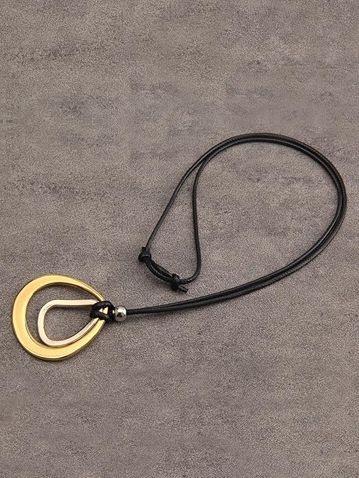 GelConnie Boho Necklaces for Women Vintage Silver Circles Long Pendant Necklace Cowgirl Sweater Necklace Adjustable Leather Choker Necklace for Women