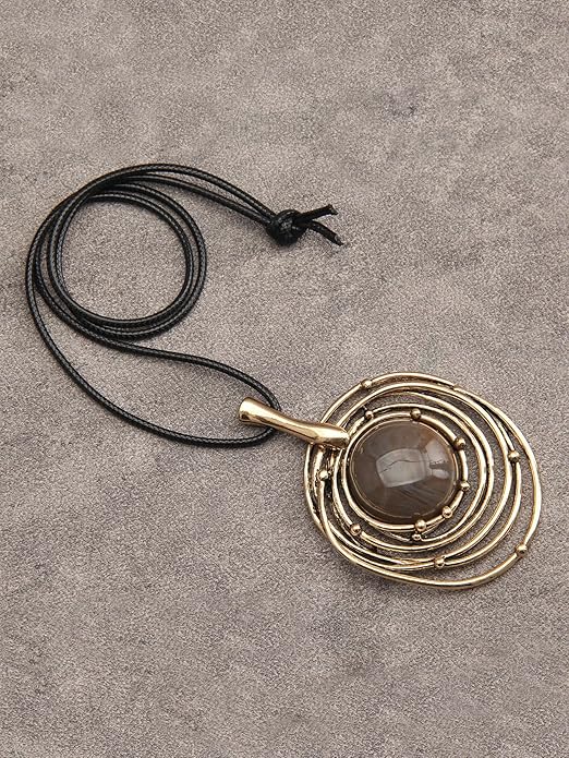GelConnie Boho Necklaces for Women Vintage Silver Circles Long Pendant Necklace Cowgirl Sweater Necklace Adjustable Leather Choker Necklace for Women
