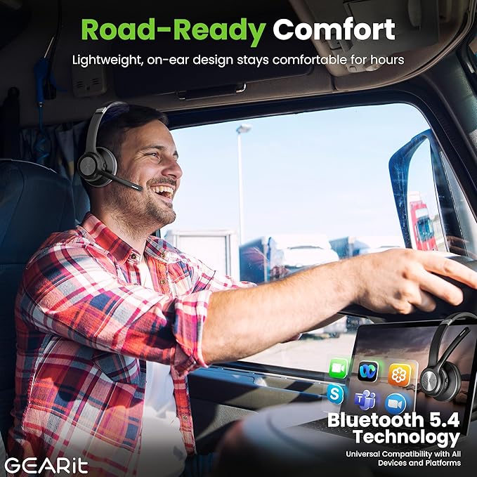 GEARit Wireless Headset with Mic - Stereo 5.4 Bluetooth Headphones with Advanced AI Noise Cancelling Microphone for Work, Home, Computers & Phone Calls - Dual Connect, PC Headset with Mute Button
