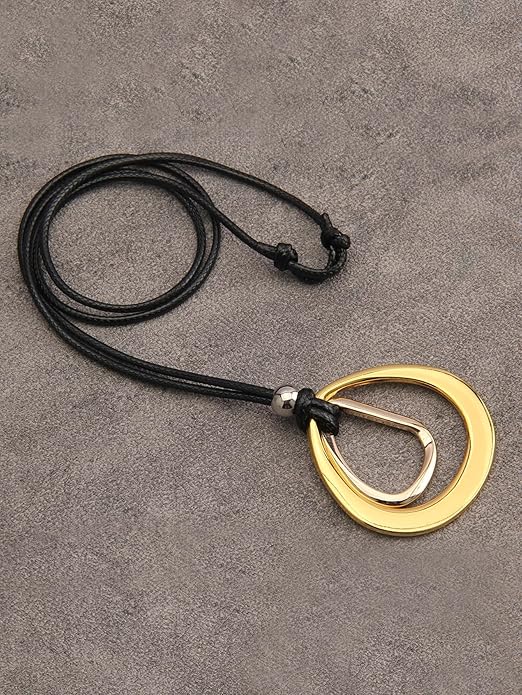 GelConnie Boho Necklaces for Women Vintage Silver Circles Long Pendant Necklace Cowgirl Sweater Necklace Adjustable Leather Choker Necklace for Women