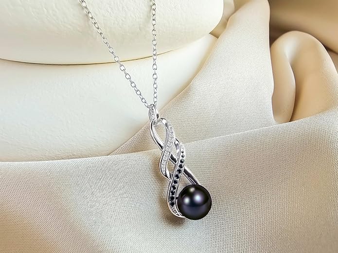 Natural AAA+ 9mm Natural Black pearl necklace for women - Real pearl necklace (18k gold platted 925 sterling Silver)- Gifts For Wife Wedding Anniversary - cultured pearl necklaces for women - necklace for wife birthday - jewellery for women