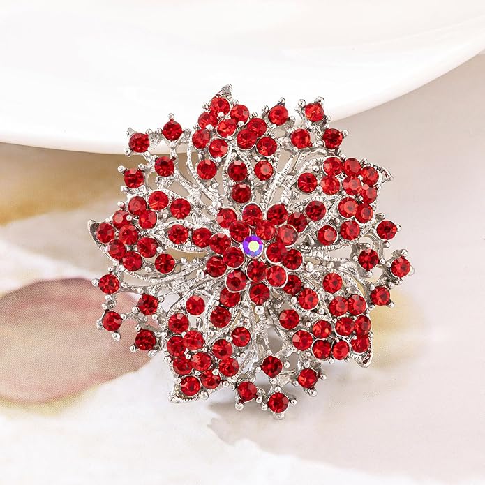 Womens Flower-shape Statement Brooch Pin Crystal Brooch for Women