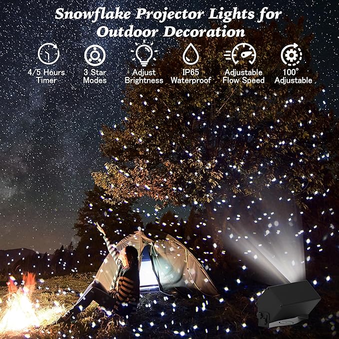 Outdoor Star Lights Projector, AIRIVO White Laser Fairy Lights Projector, Christmas Snowflake Projector 3 Lighting Modes Garden Light with Remote Control for Home, Patio,Landscape