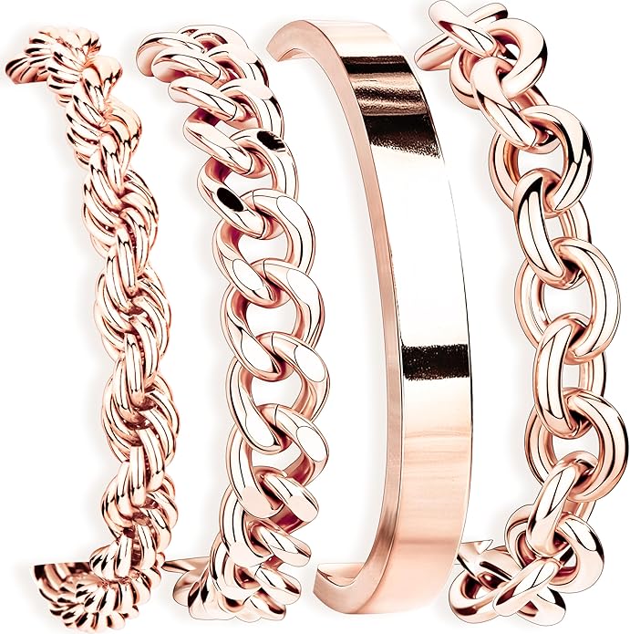 Chunky Gold Bracelets Stack for Women Non Tarnish, Waterproof 14K Gold Plated Bangle Cuff Bracelets Set for Women Trendy Thick Layered Cuban Link Chain Paperclip Rope Stackable Bracelet for Jewelry Gifts