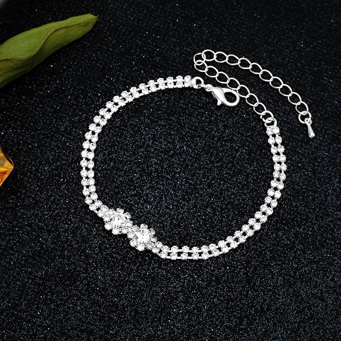 HONGLU Elegant Crystal Necklace Earrings Bracelets Set Silver Bridal Wedding Jewelry Sets Bride Bridesmaids Prom Formal Costume Accessories for Women