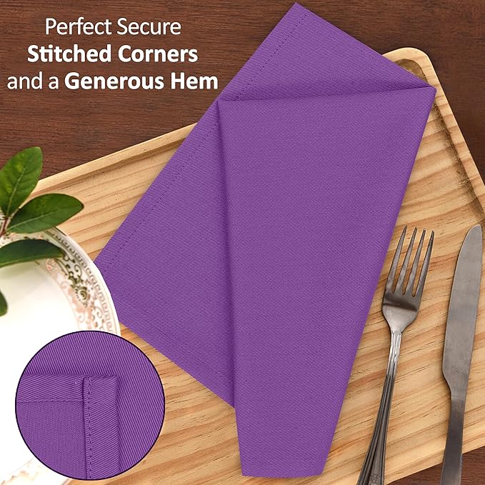 Ruvanti Cloth Napkins Set of 12, 18x18 Inches Napkins Cloth Washable, Soft, Durable, Absorbent, Cotton Blend. Table Dinner Napkins Cloth for Hotel, Lunch, Restaurant, Wedding Events, Parties - Purple