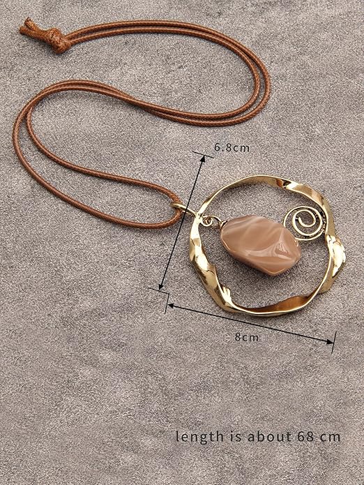 GelConnie Boho Necklaces for Women Vintage Silver Circles Long Pendant Necklace Cowgirl Sweater Necklace Adjustable Leather Choker Necklace for Women