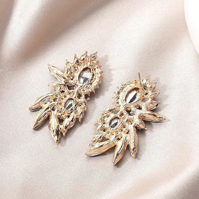 Vintage Rhinestone Statement Earrings Fancy Crystal Cluster Drop Dangle Earrings for Women