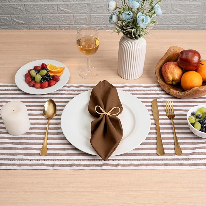 Blue Needles Set of 12 Hemstitch Linen Napkins 100% Cotton Nut Brown Cloth Dinner Napkins 18x18 inches, Soft, Reusable, Absorbent, Washable, Ideal for Fall Thanksgiving Events, Parties & Everyday Use