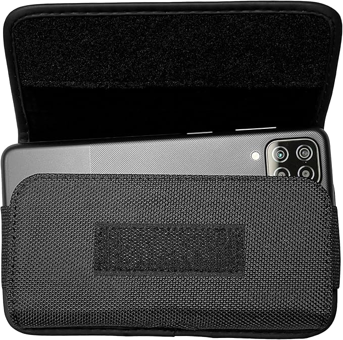 Nylon Cellphone Holster for Cricket Dream 2 5G, Motivate Max, TCL 50 XL 60 XE, S22 S23 S24 S25/Note20 Ultra - Horizontal Case Canvas Waist Carrying Pouch with Belt Clip/Loops, Black
