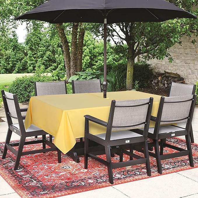 SARAFLORA Outdoor and Indoor Tablecloth -60x84 inch Yellow, Wrinkle Free Washable Waterproof Table Cloth with Umbrella Hole and Zipper Rectangle Table Cover for Spring/Summer/Patio/Picnic/BBQS/Party