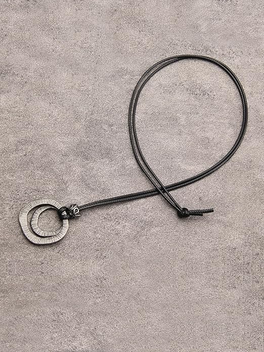 GelConnie Boho Necklaces for Women Vintage Silver Circles Long Pendant Necklace Cowgirl Sweater Necklace Adjustable Leather Choker Necklace for Women