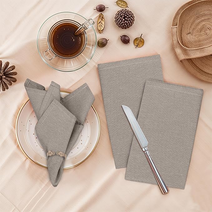 Ruvanti Cloth Napkins Set of 12, 18x18 Reusable Napkins Cloth Washable, Soft & Durable Table Napkins, Poly Cotton Fabric Dinner Napkins for Parties, Christmas, Thanksgiving, Weddings - Deep Taupe