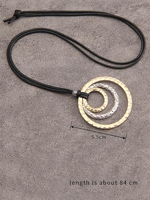 GelConnie Boho Necklaces for Women Vintage Silver Circles Long Pendant Necklace Cowgirl Sweater Necklace Adjustable Leather Choker Necklace for Women