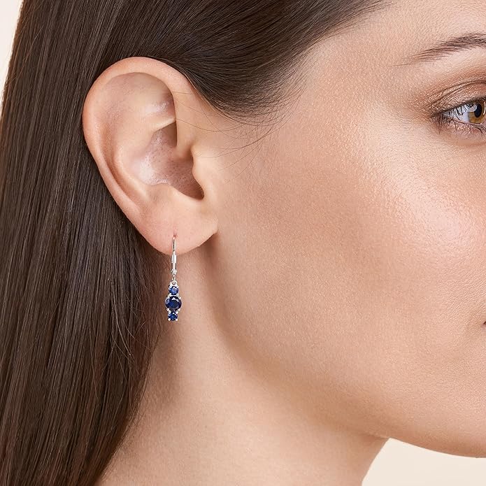 Amazon Essentials Sterling Silver Genuine and Created Gemstone Three Stone Birthstone Leverback Dangle Earrings