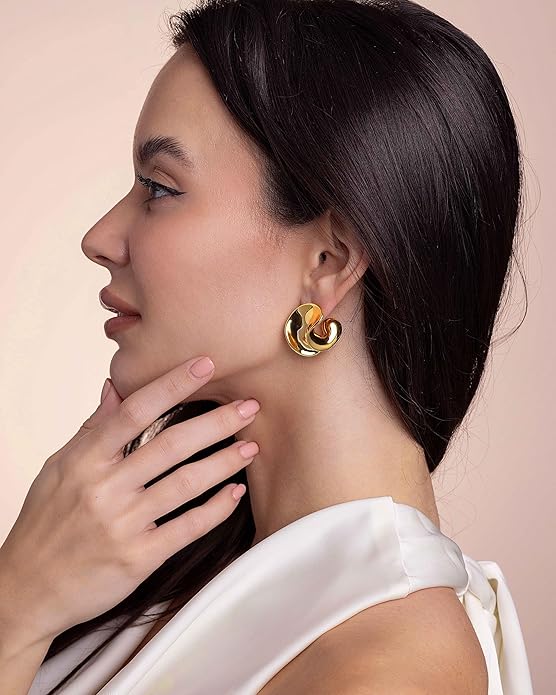 SNGIA18K Gold Plated Dangle Textured Ribbed Irregular Large Leaf Statement Earrings for Women by SNGIA, Handmade Dramatic Geometric Trendy Summer Drop Leaf Flower Jewelry Gifts, Bold Beachy Vintage Plant Fashion Drop Accessories, Vintage Nickle Free Fl...