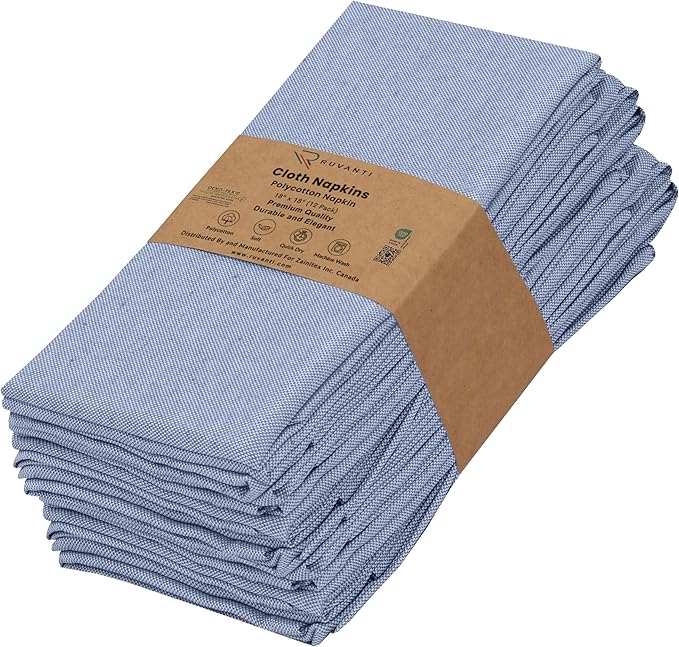 Ruvanti Cloth Napkins Set of 12, 18x18 Reusable Napkins Cloth Washable, Soft & Durable Table Napkin, Poly Cotton Fabric Dinner Napkins for Parties, Christmas, Thanksgiving, Weddings - Midnight Blue