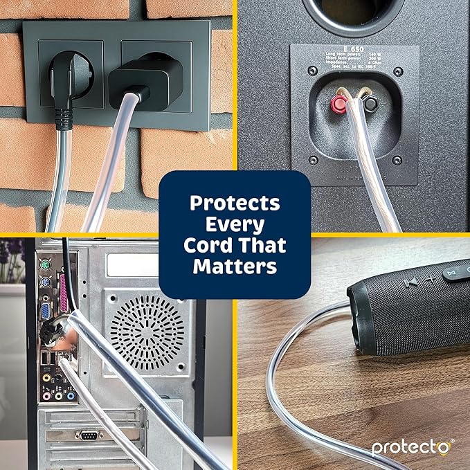 PROTECTO Heavy Duty Cord Protectors from Pets No Chew Solution, 10ft Easy to Use Dog & Cat Cord Protector, Clear & Odorless Critter Cord Covers for Pets, Power Audio & Video Wire Protector Tubing