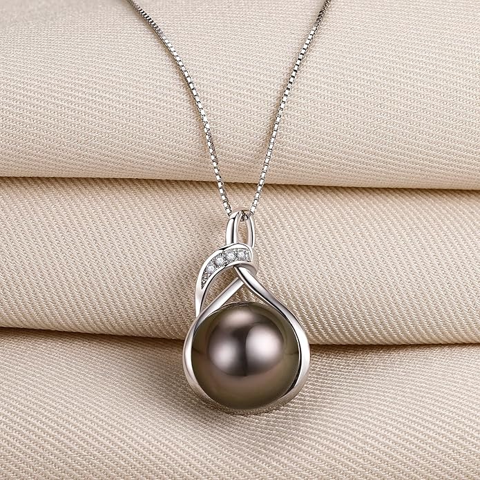 Genuine Tahitian Black Pearl Necklace - GIA Certified 9-11mm Cultured Pearl, 925 Sterling Silver 18K Gold Plated, Adjustable 18"-20"- Gifts for Women Wife Anniversary Birthday Christmas