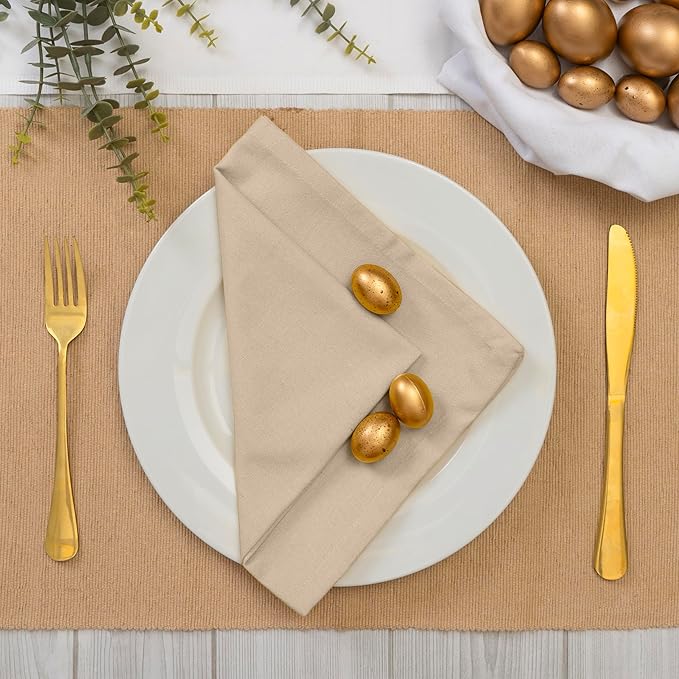 Blue Needles Solid Cloth Napkins Set of 12 Beige 100% Cotton Dinner Napkins 18x18 inches - Soft, Reusable, Absorbent & Washable Fall Thanksgiving Linen, Ideal for Events, Parties & Everyday Use