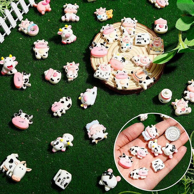 Giegxin 40 Pcs Cow Resin Charm Milk Bottle Cute Animal Accessories Cute Embellishments Bulk for Jewelry Cellphone Case Scrapbooking Headband DIY Craft Making(Cow)
