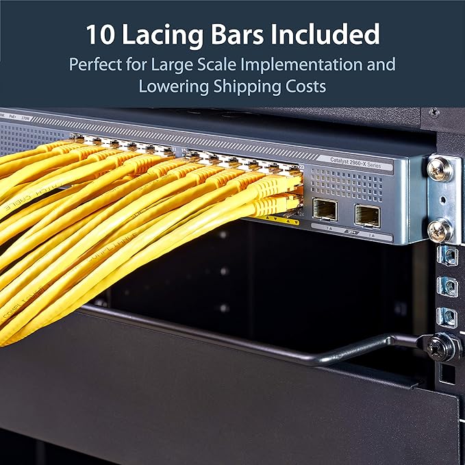 StarTech.com Horizontal Lacing Bar w/ 2 inch Offset at 75 Degrees- Server Rack Cable Management- 19" Network Rack-Mount Cord Organizer- 10pk , TAA (CMLB102)