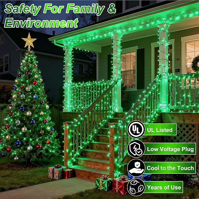 750 LED 256ft Outdoor Christmas Lights, Super Long String Lights 8 Modes Timer Memory, Outsite Waterproof Dark Green Wire Fairy Light Strings for Xmas Tree Wedding Holiday Party Decorations Green