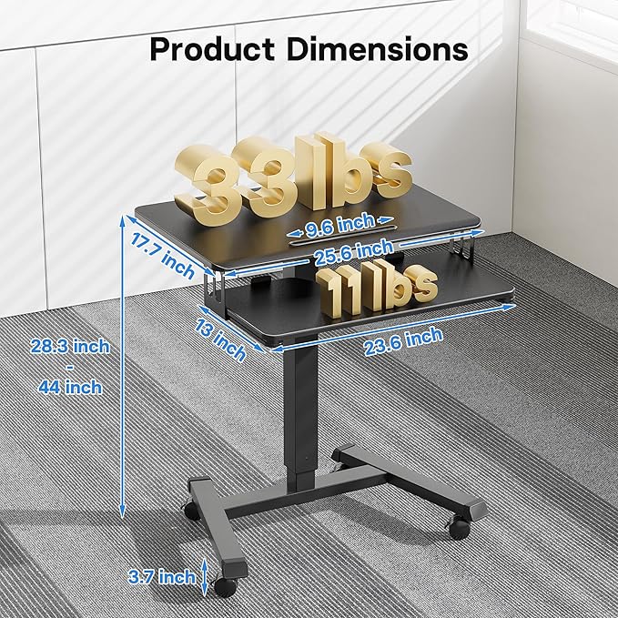 BONTEC Mobile Standing Desk with Keyboard Tray, Mobile Podium, Rolling Laptop Sit Stand Desk on Wheels, Adjustable Height Desk Up to 33lbs, Portable Computer Workstation Cart for Living Room, Office