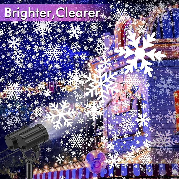 Christmas Projector Lights Outdoor, GUSODOR Dynamic Snowflake Projector IP65 Waterproof 360°Rotating LED Projection Lights for Indoor Outdoor Christmas Decoration, Holiday, Yard Decor-Dual-Head A