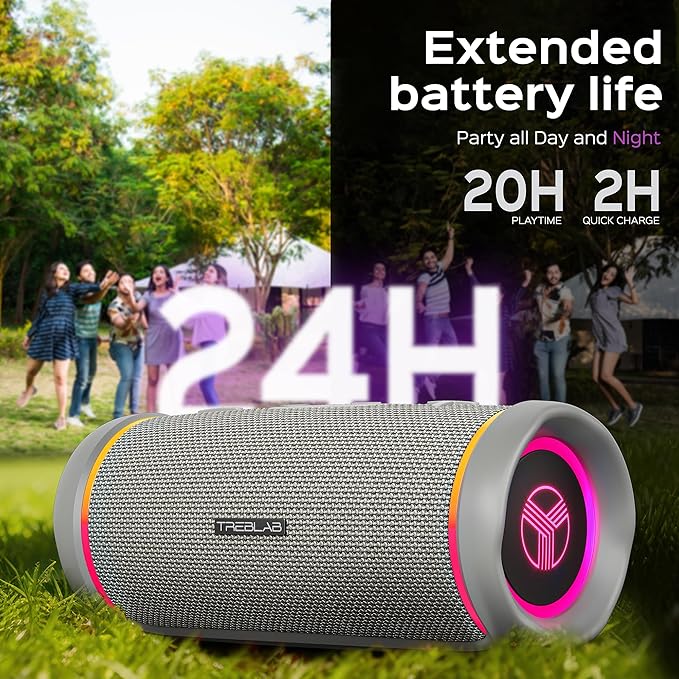 TREBLAB HD77 Bluetooth Speaker - Powerful 360° Sound with Impactful Bass, 30W Portable Wireless Audio, 20H Battery, IPX7 Waterproof, TWS Stereo, Shockproof Design for Outdoor, Beach, Pool, Jobsite