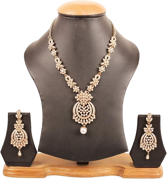 Touchstone Indian jewelry sets for women maang tikka wedding guest gold necklace bollywood jewellery set pageant elegant prom bride accessories western crystal chunky rhinestone necklaces