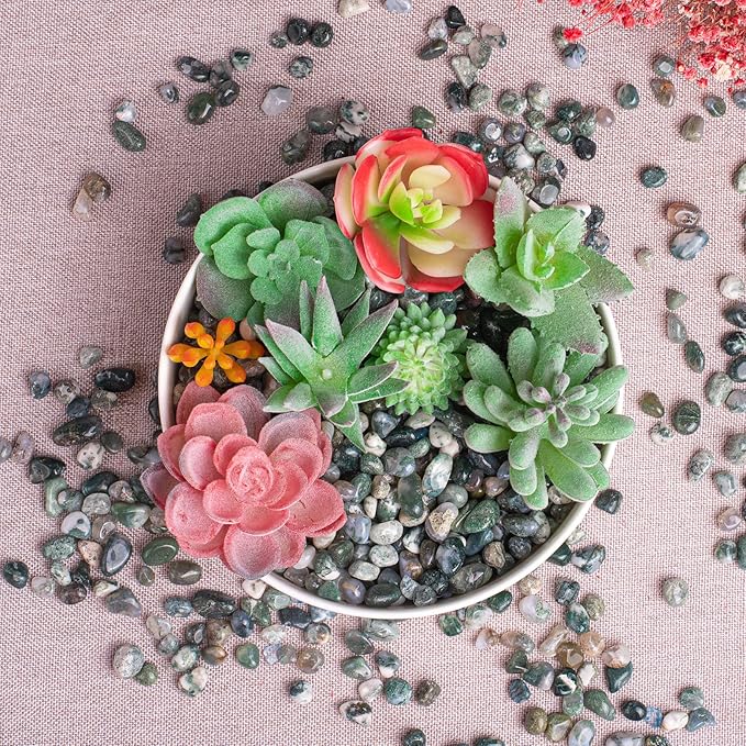 Polished Moss Agate Crystal Chips 200 Pcs - 0.3" 10 oz Tumbled Stone Chips Crushed Sea Glass Stones Healing Reiki Crystal Jewelry Making Home Decoration