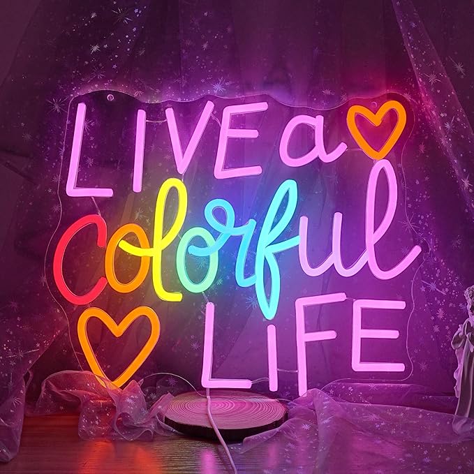 Live a Colorful Life Neon Sign for Wall Decor Positive Letter Neon Light Colorful Light Up Sign for Bedroom Classroom Party Club Office Pub Salon (12.6 * 15.4 In)