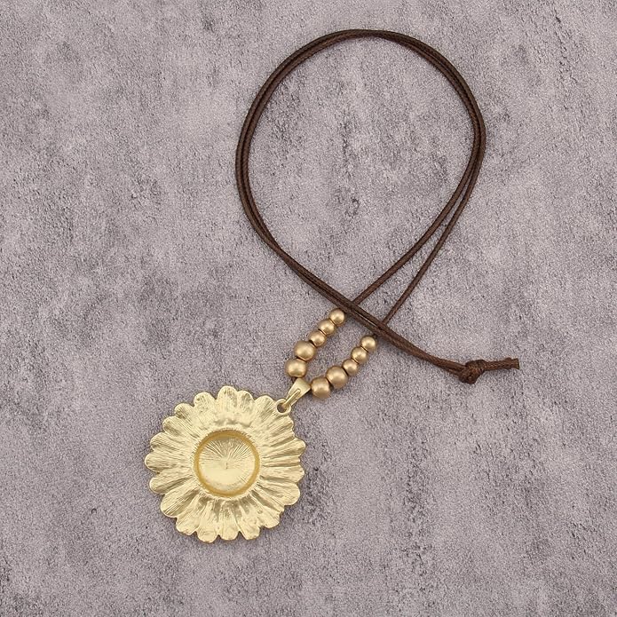 Boho Leather Necklace Women Bohemian Brown Circle Pendant Necklace Choker Long Necklaces for Women Boho Ring Large Pendant